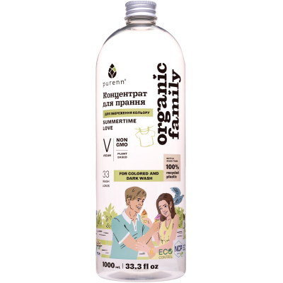 Гель для стирки Purenn Organic Family Summertime Love для цветных и темных вещей с календулой 1 л (4751024880425) Винница - изображение 1