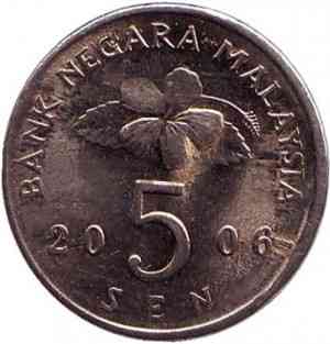 Волчок. Монета 5 сен. 2006,1989 год, Малайзия. (БС) Полтава