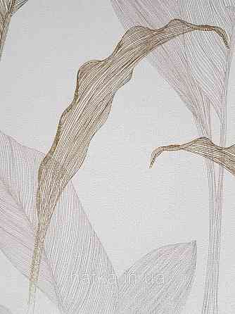Шпалери метрові вініл на флізелін дизайнерські Erismann Elle Decoration 2 золотисті листя бежеві на білому Київ
