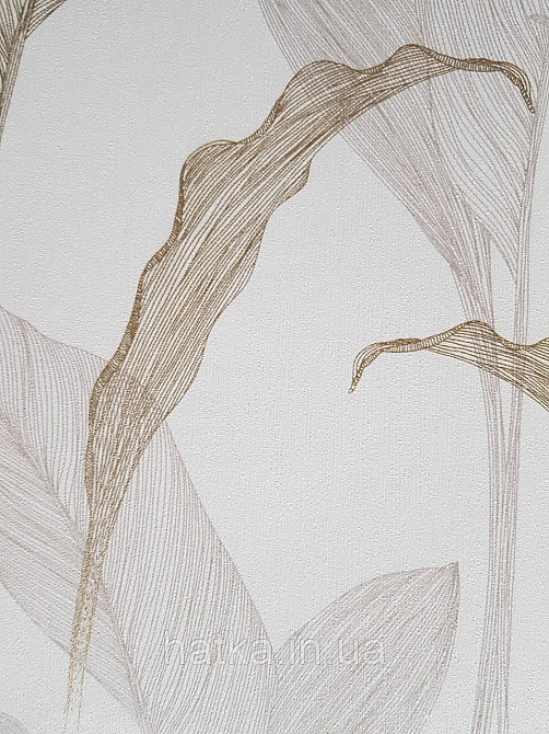 Шпалери метрові вініл на флізелін дизайнерські Erismann Elle Decoration 2 золотисті листя бежеві на білому Київ - фото 3