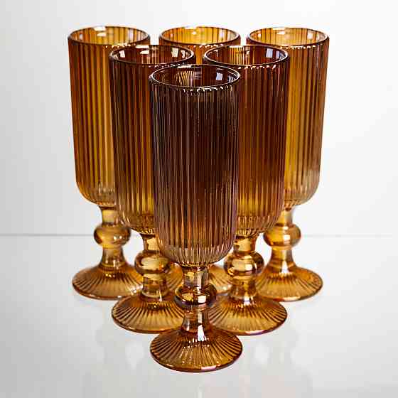 Набір келихів для шампанського 6 штук 160 мл на ніжці Бурштиновий Yiwu HP-19-211 Коломыя