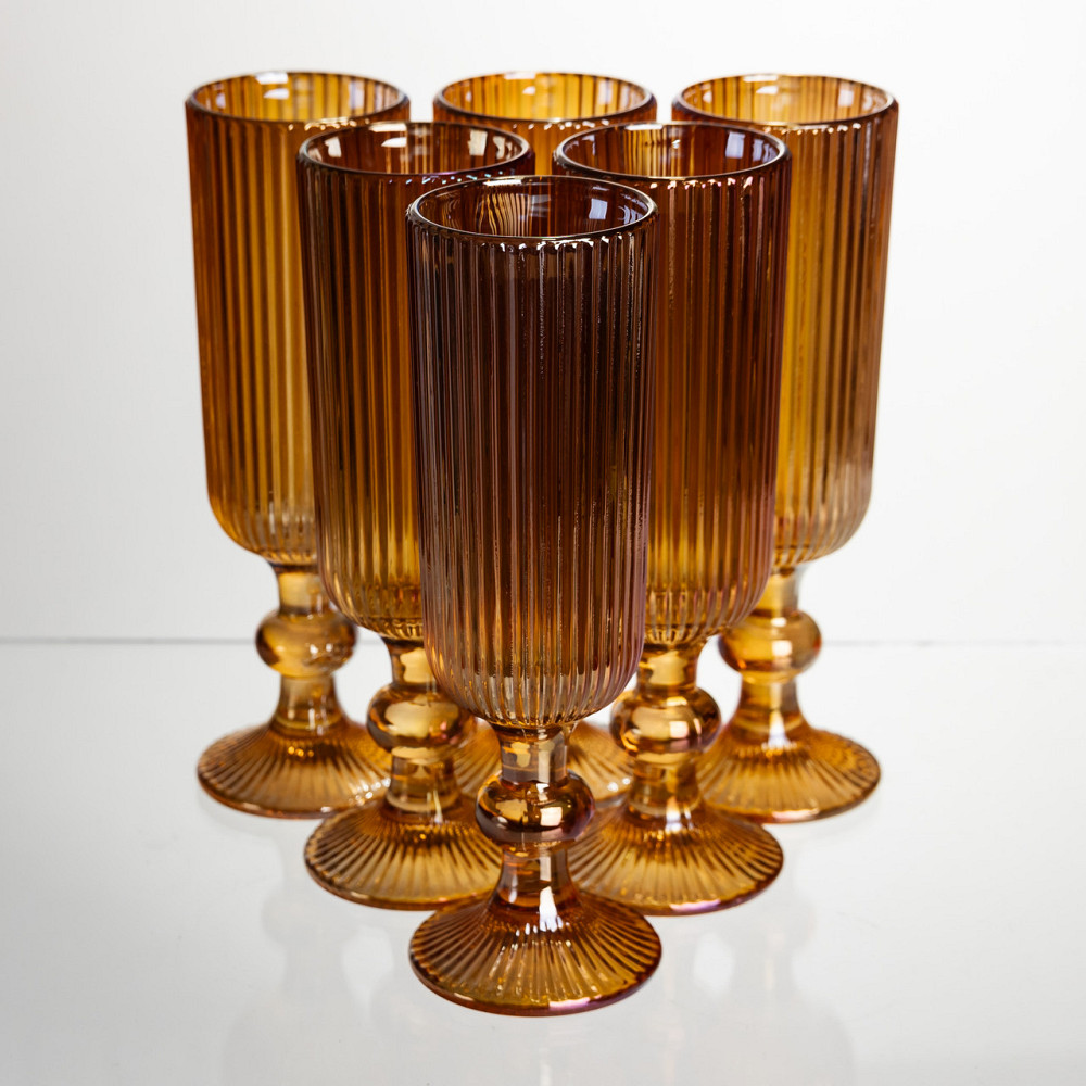 Набір келихів для шампанського 6 штук 160 мл на ніжці Бурштиновий Yiwu HP-19-211 Коломия - фото 1