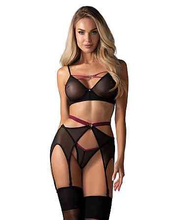 Комплект Obsessive Novenes 3-pcs set, M/L, прозорий ліф на кісточках, стрінги, пояс Sex Aura Київ
