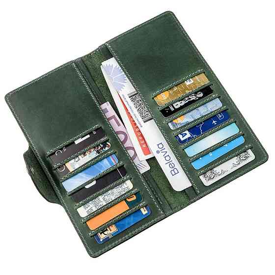 Бумажник унисекс вертикальный из винтажной кожи на кнопках Зеленый (SHVIGEL) Киев