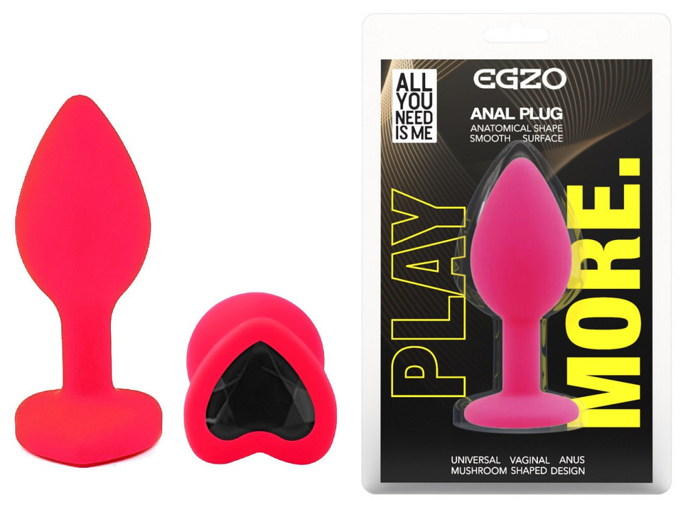 Силиконовая анальная пробка EGZO - Silicone Pink Heart Plug Black, size S Sex Aura Киев - изображение 1
