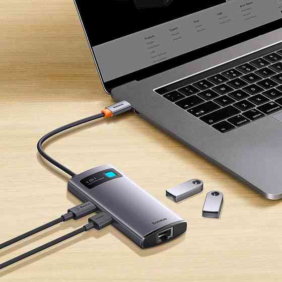 USB-хаб Baseus Metal Gleam Series 4-in-1 Multifunctional Type-C HUB Docking Station Gray （Type-C to USB3.0*3+RJ45*1） Київ