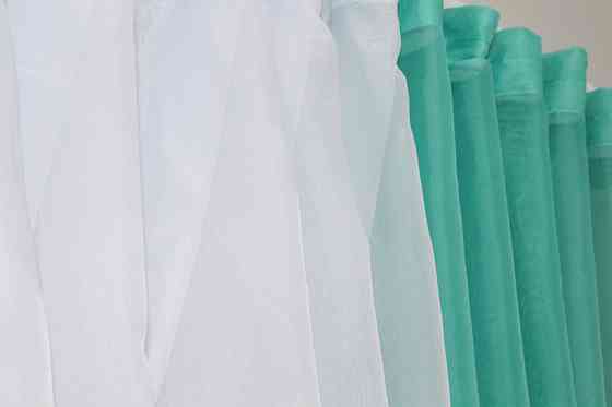 Кухонные шторки VR-Textil № 096к с подвязками бирюзовый с белым 400х170 см (50-805) Киев