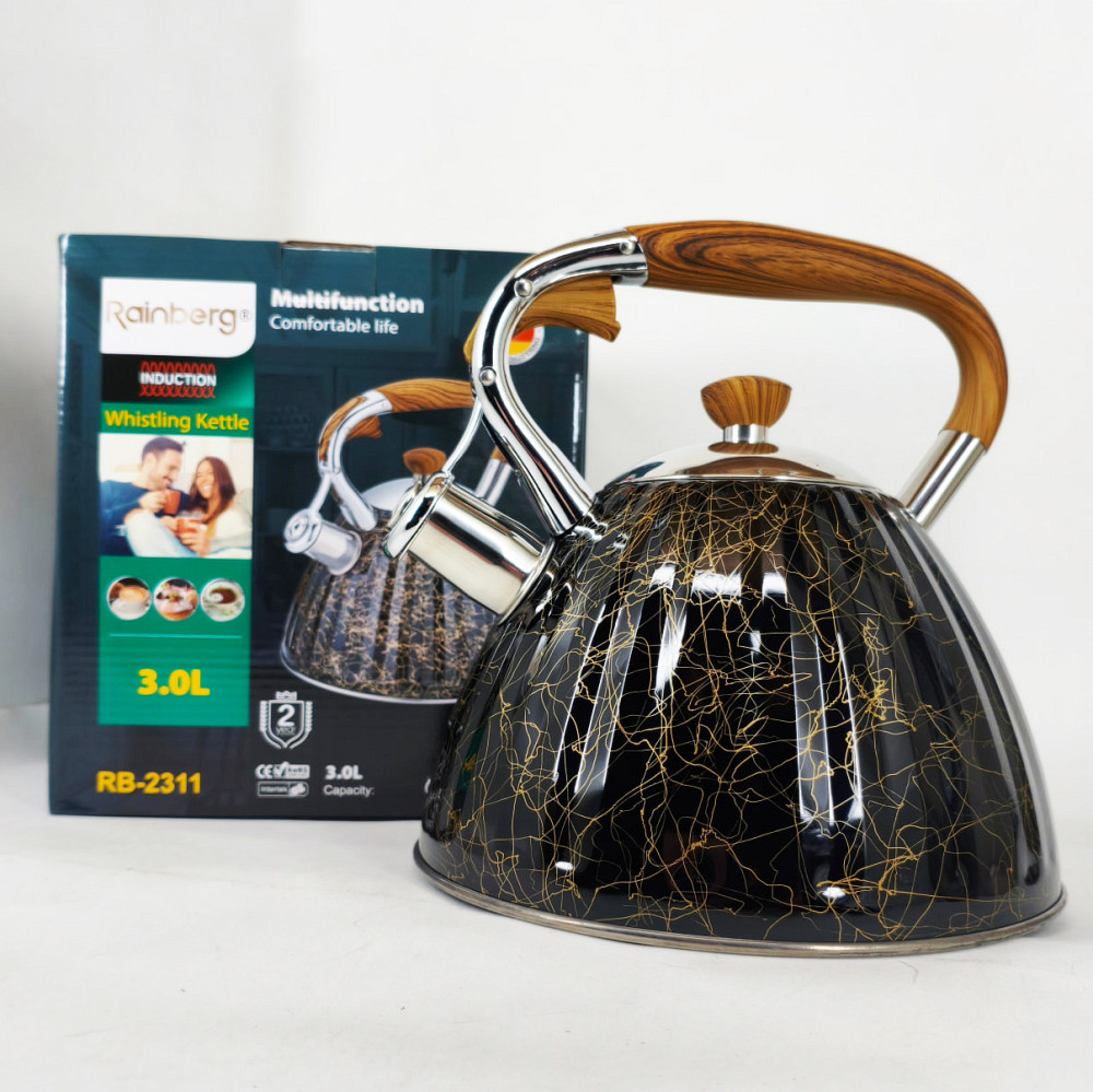 Якісний металевий чайник Rainberg RB-2311 3л, Чайник з одинарним дном Звичайний зі свистком FG-49 Івано-Франківськ - фото 6