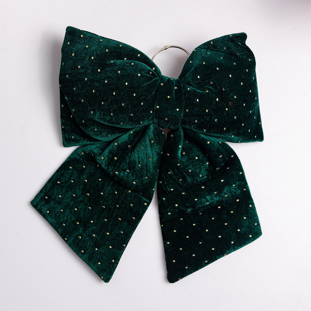 Зелений бархатний бант для декору ялинки зі стразами Київ - фото 1