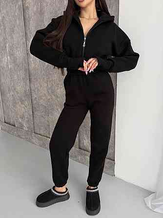 Женский теплый повседневный комбинезон с капюшоном трехнить на флисе Одесса