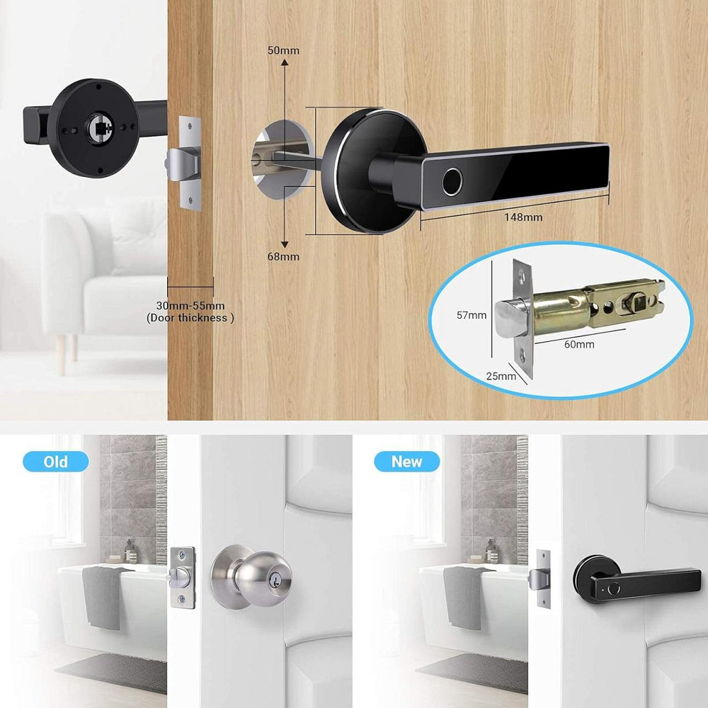 Біометричний дверний замок Bluetooth WiFi для розумного дому (чорний) з відбитком пальця Дніпро - фото 4