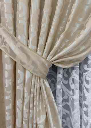 Комплект штор VR-Textil Жакард Вензель 150х270 2шт і Тюль 600х270 416ш-1147т Бежевий з білим 71-100/5 Київ