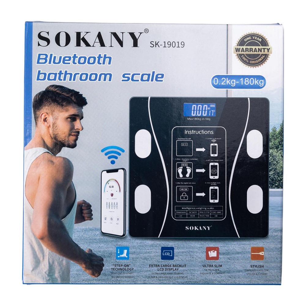 Смарт ваги електронні Sokany 26х26 см до 180 кг з синхронізацією з телефоном чорні SK-19019B Коломия - фото 9