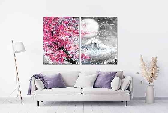 Модульная картина в гостиную / спальню Малюнок Рожеве дерево TLV-2_018 90x132  см Киев