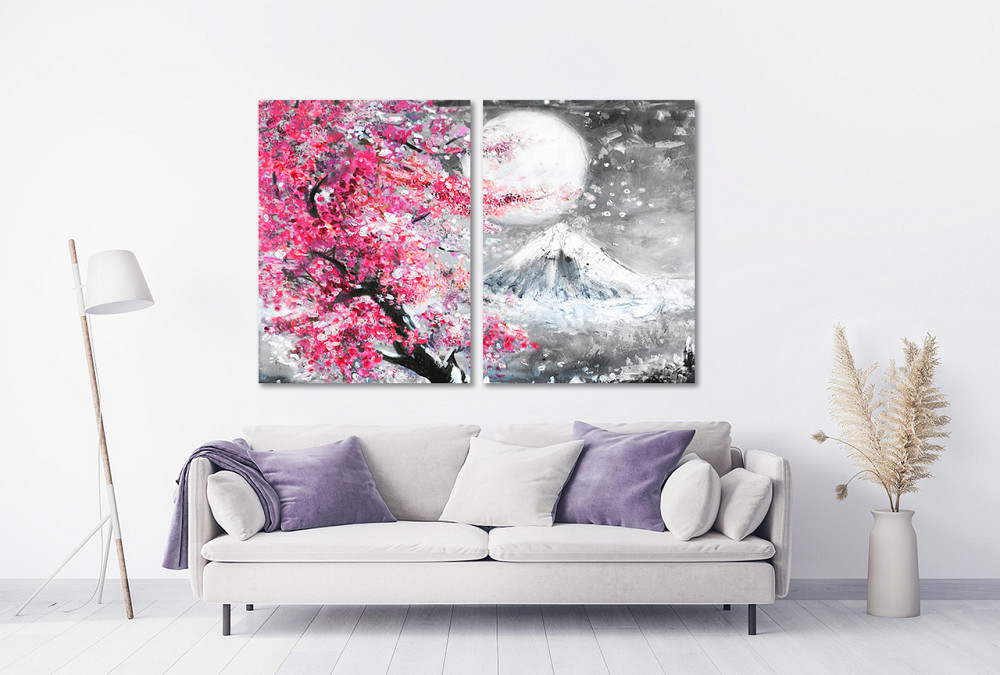 Модульная картина в гостиную / спальню  Малюнок Рожеве дерево TLV-2_018 90x132 см Київ - фото 2