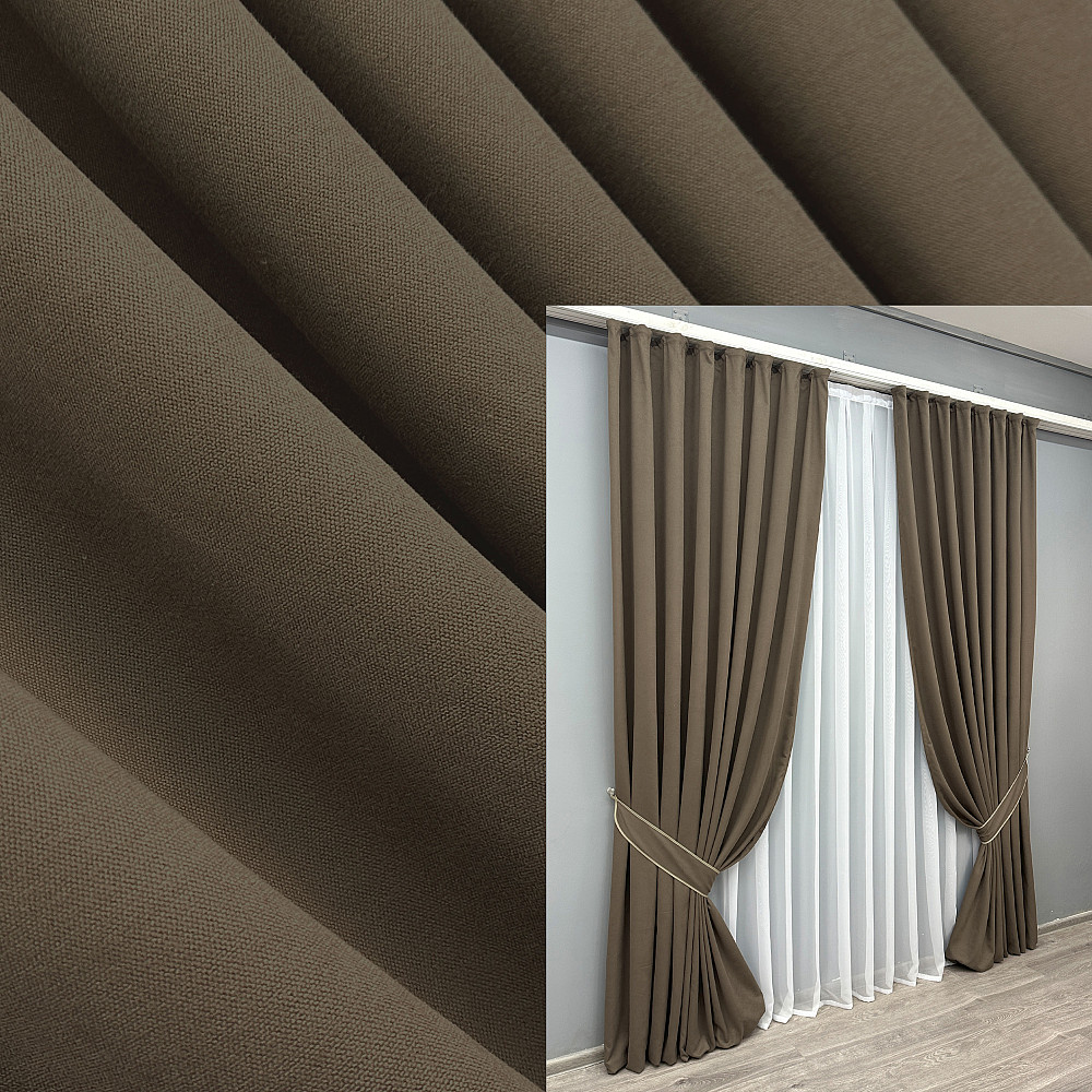 Комплект готовых штор VR-Textil Микровелюр Petek № 1831ш Кофейный 200х290 см 2 шт (32-148) Киев - изображение 1