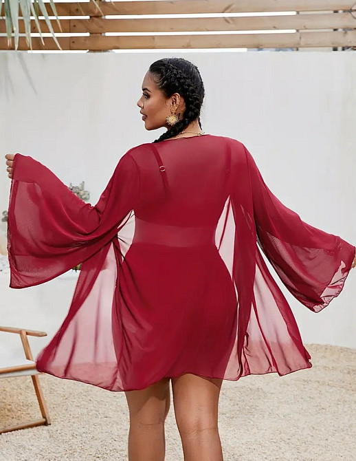 Купальник с парео с высокой талией женский бордовый 4XL Киев - изображение 8