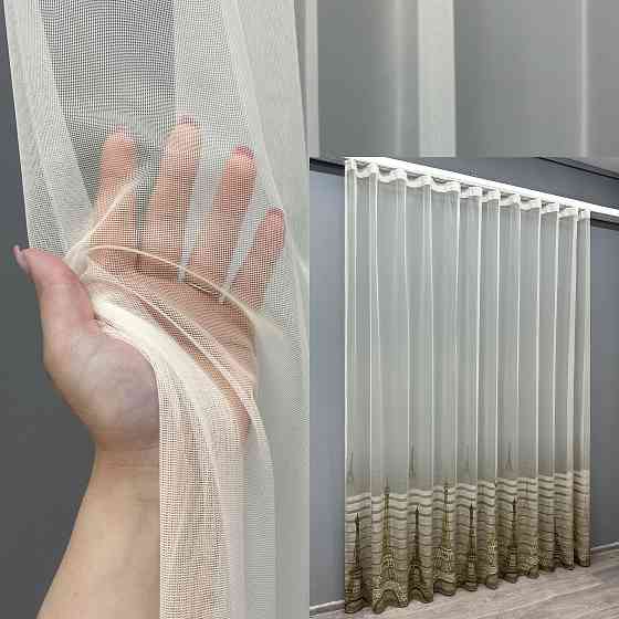 Тюль VR-Textil 1752т с принтом Париж Бежевый с белым 300х270 см (42-0784) Киев