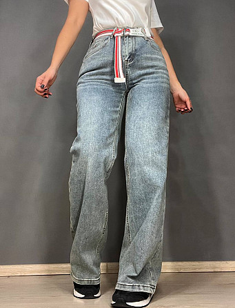 Джинси жіночі Lady 0132 wide leg palazzo jeans широкі стрейчові висока посадка ремінь блакитні, блак Одеса - фото 7
