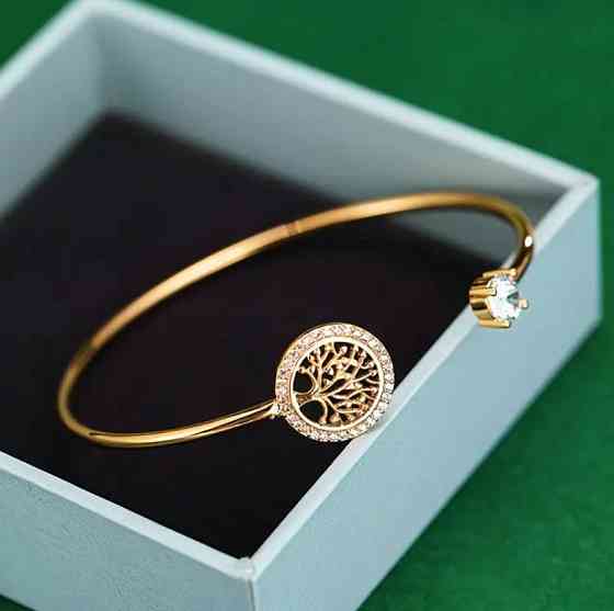 Женский браслет Дерево Жизнь в золотистом цвете с синтетическим цирконием Киев