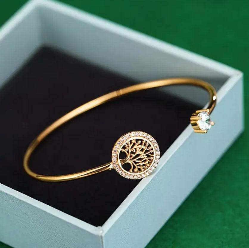 Женский браслет Дерево Жизнь в золотистом цвете с синтетическим цирконием Киев - изображение 2