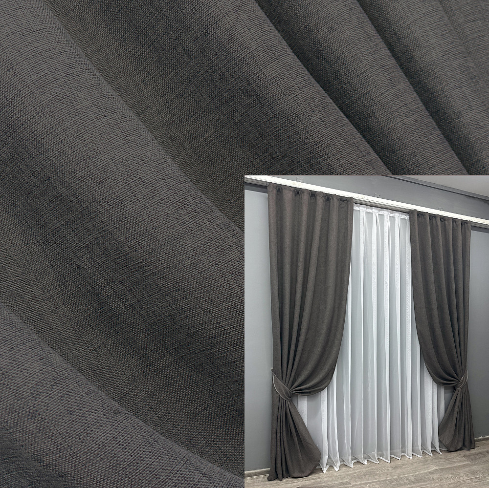 Комплект готовых штор VR-Textil Лен Лён Мешковина № 1140ш Графитовый 150х270 см 2 шт (30-961) Киев - изображение 1