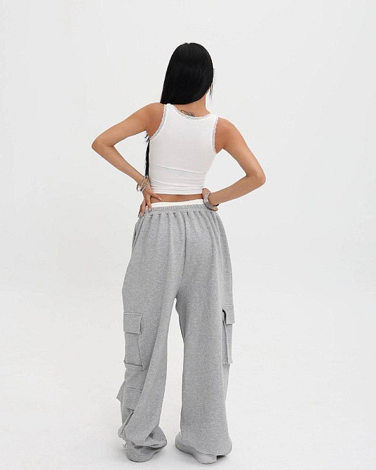 Жіночі широкі оверсайз штани з накладними кишенями двонитка Одеса - фото 3