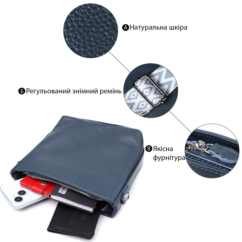 Повседневная женская сумка на плечо из натуральной кожи Vintage 22911 Голубой Киев - изображение 4