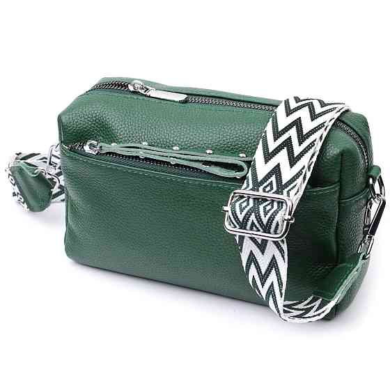 Шкіряна сумка зі стильним бігунком Зелена (Vintage) Київ