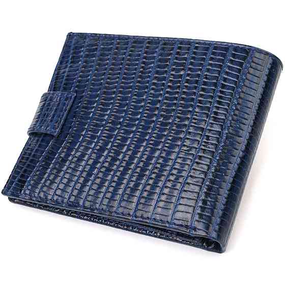 Удобный горизонтальный кошелек для мужчин из натуральной кожи с тиснением Синий (CANPELLINI) Киев