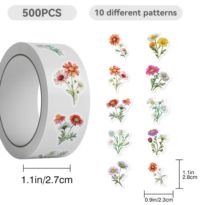 Набор наклеек цветы 500 шт декоративные стикеры для телефона ноутбука скрапбукинга Киев - изображение 5