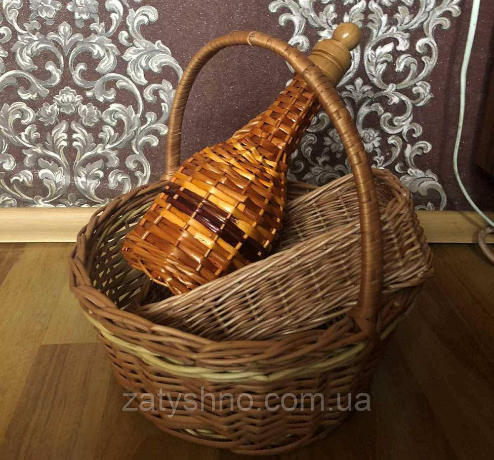 Набір новорічний: кошик плетений, пляшка з лози, хлібниця плетена Київ - фото 1