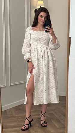 Жіноча сукня міді з відкритими плечима з мусліну Чорний горох M/L Харків