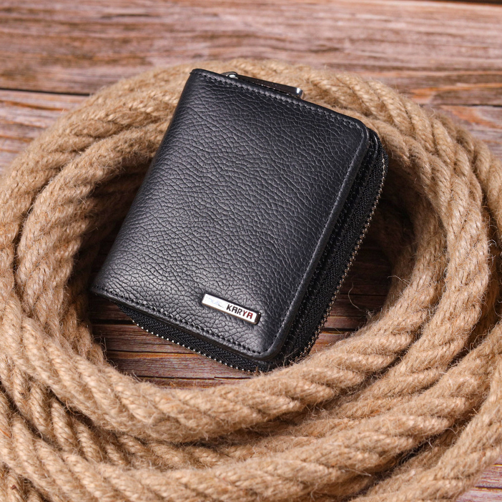 Стильный женский кошелек с монетницей на молнии из натуральной кожи KARYA 21408 Черный Киев - изображение 8