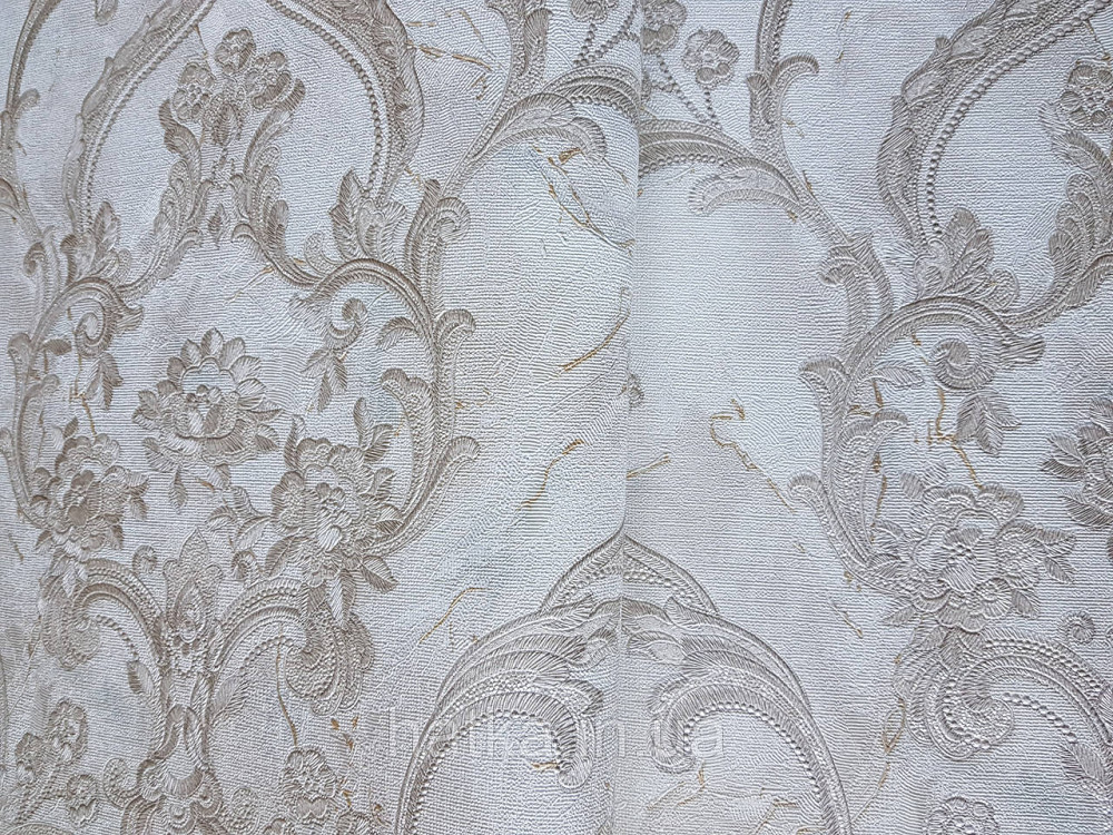 Шпалери метрові вінілові на флізелін Grandeco Poem вензелі структурні золотисті на молочному Київ - фото 1