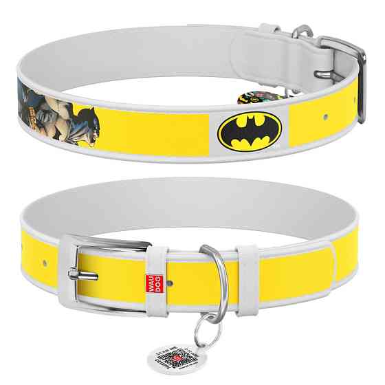 Нашийник для собак шкіряний WAUDOG Design з QR-паспортом, малюнок "Бетмен2", Ш 12 мм, Д 20-28 см білий Вінниця