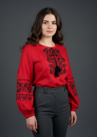 Женская вышиванка на красном домотканом полотне с великолепной вышивкой. 60-62 Киев