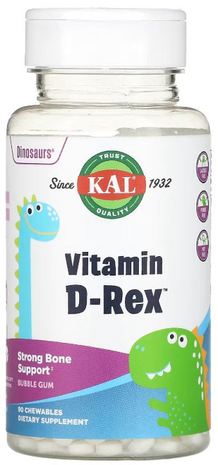 Витамин Д для детей KAL Vitamin D-Rex 10mcg 90 сhewable Жвачка Киев - изображение 1