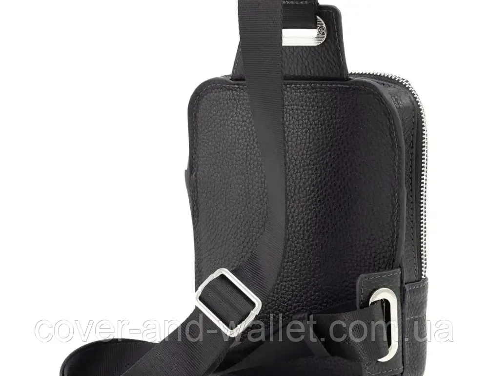 Стильная кожаная сумка-слинг маленького размера черного цвета Grande Pelle 739710 Киев - изображение 5