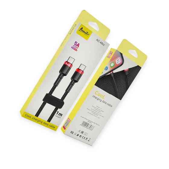Кабель для зарядки Avantis Type-C - Type-C, 1м, 5.0А черный, круглый тканевая оплетка PD Cool 40W Мукачево