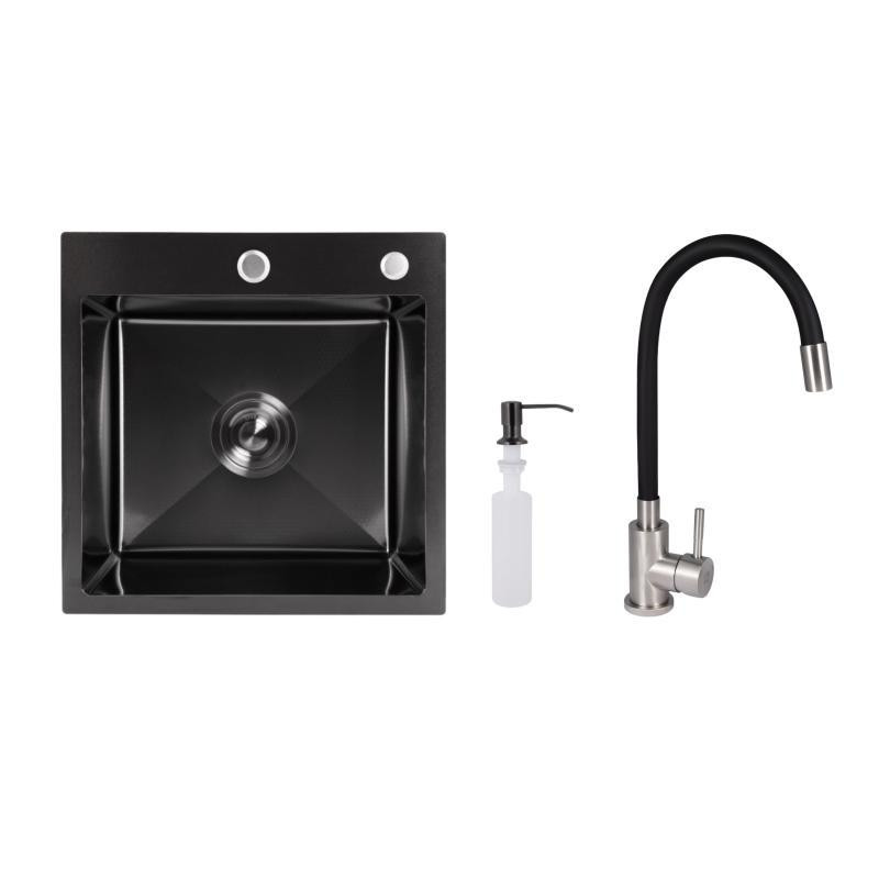 Акційний набір Lidz: мийка H4545 Black PVD Decor 2,5/0,5 мм + Змішувач Aria для кухні з гнучким виливом (k35) Black Київ - фото 1