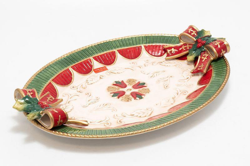 Блюдо овальне, зелене з червоним, 44 см Рівне - фото 2