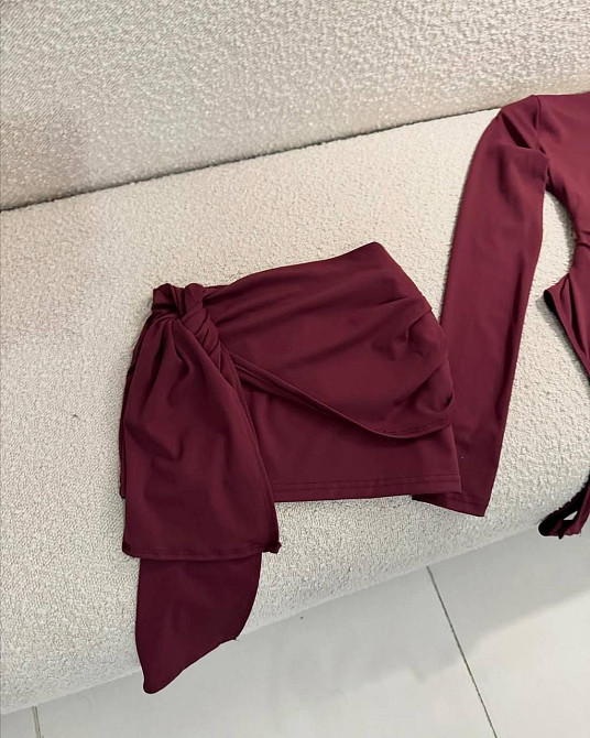 Жіночий стильний костюм боді + спідниця, креп-дайвінг Бордовий, 44/46 Одеса - фото 2