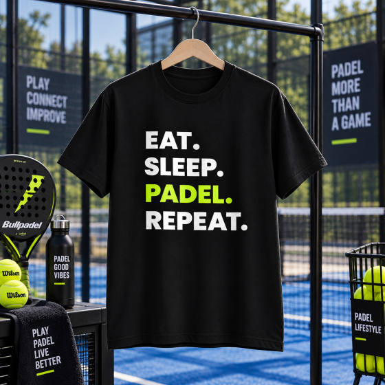 Чорна футболка для падела Eat Sleep Padel Repeat з принтом, спортивна унісекс M Чернівці