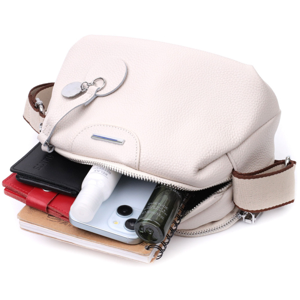 Елегантна сумка на два відділення з натуральної шкіри Vintage 22593 Білий Київ - фото 9