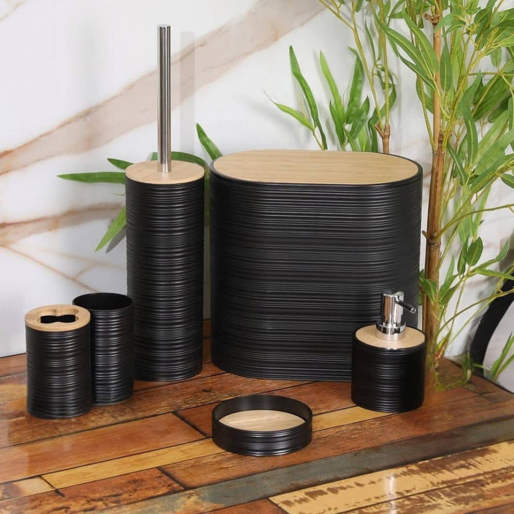 Набор аксессуаров 6в1 для ванной комнаты и душа, урна,дозатор для мыла, мыльница, стаканы,ёршик черный Каменец-Подольский - изображение 4