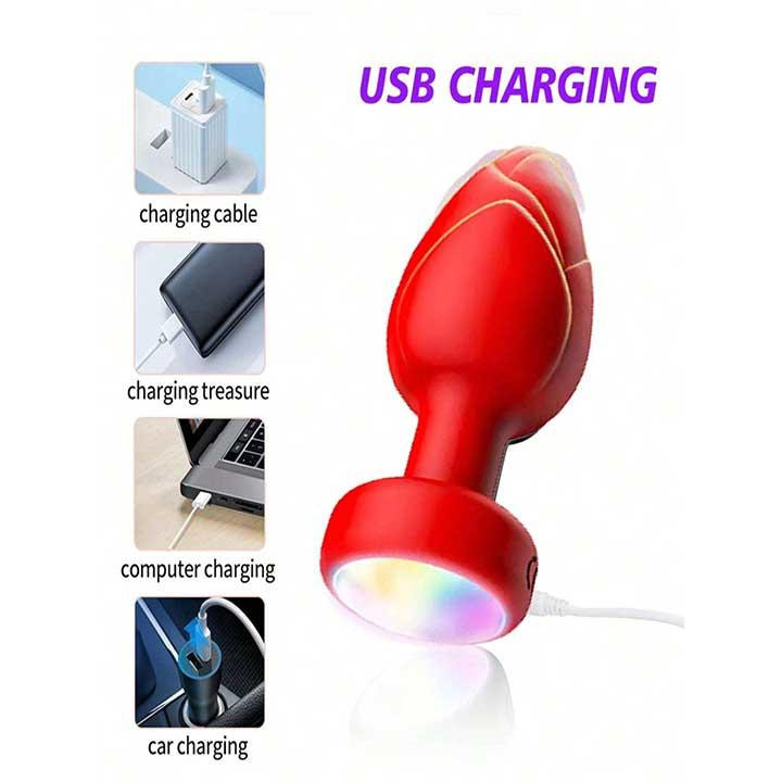 Анальна пробка що світиться з вібрацією і Д/У Light Anal Plug 3,5*9 см червона — Анальні іграшки Вінниця - фото 5