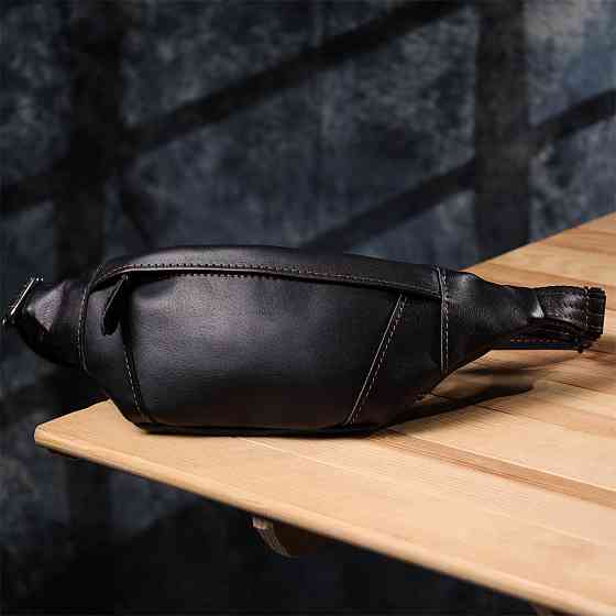 Мужская сумка-бананка из натуральной гладкой кожи Черный (SHVIGEL) Киев