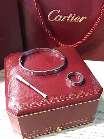 Cartier Комплект - браслет Love с отверткой и кольцо в белом золоте / Картье браслет белое золото Одесса