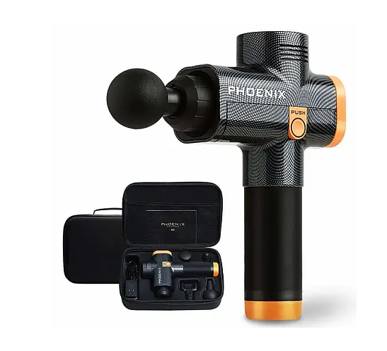 Масажний ударний пістолет тригерних точок Phoenix A2 (4 насадки) кнопковий Чорний Київ - фото 1